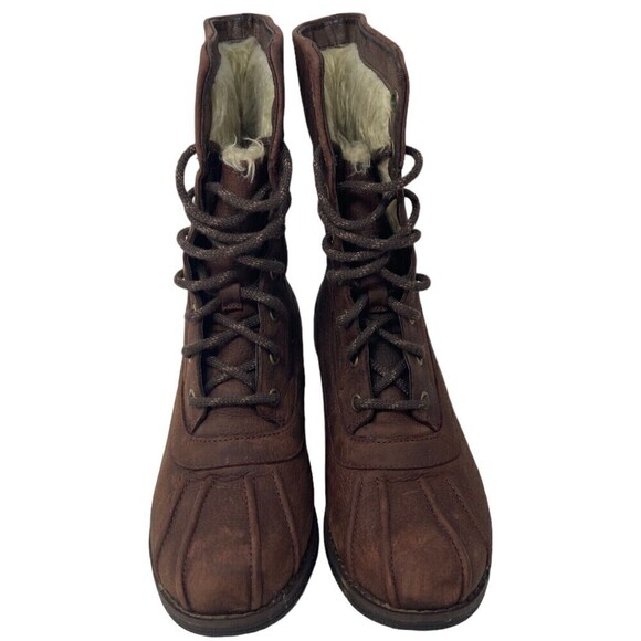 Merrell Brunette Laced brown fur lined heeled boots Womens Size 6 - Picture 6 of 8